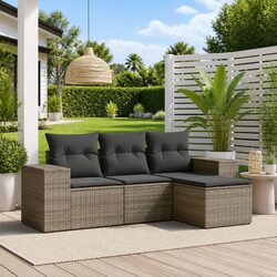 Practical 4-Piece Grey Rattan Sofa Set for Outdoor Use
