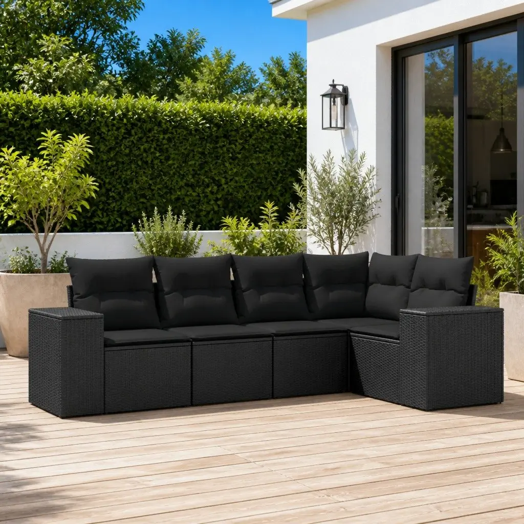 Outdoor Sectional Sofa Set Modular PE Rattan 5 Piece Black