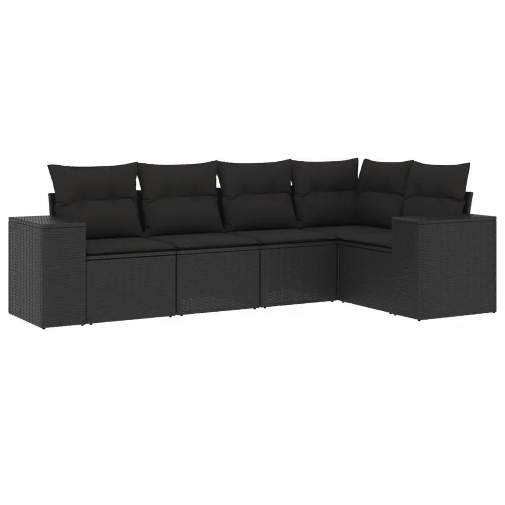 Outdoor Sectional Sofa Set Modular PE Rattan 5 Piece Black