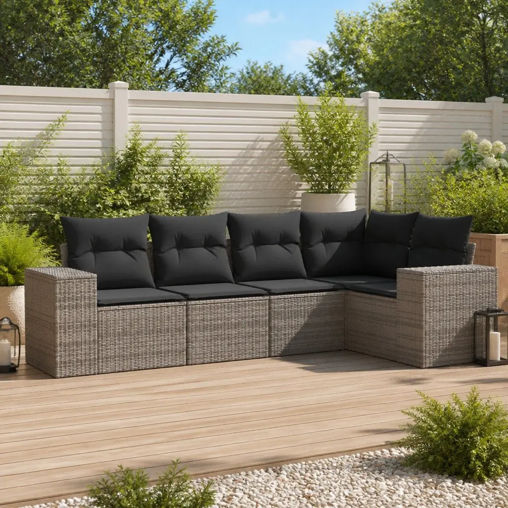 Outdoor Sofa Set PE Rattan Modular 5 Piece Grey