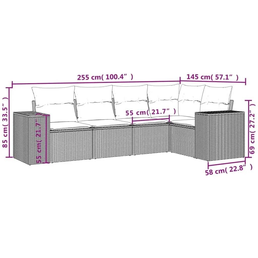 Outdoor Sofa Set PE Rattan Modular 5 Piece Grey