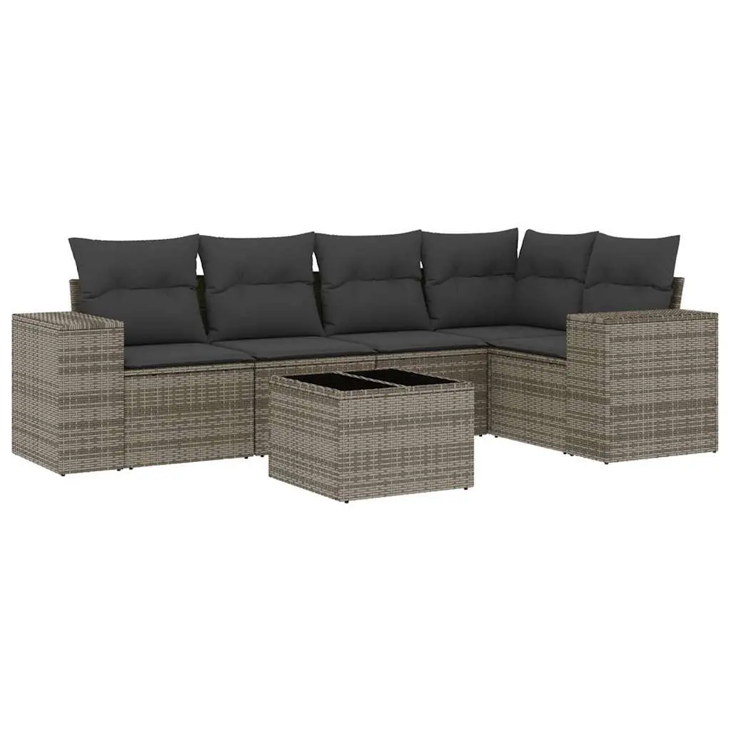 Outdoor Sectional Sofa Set Modular Grey PE Rattan 6 Piece with Cushions