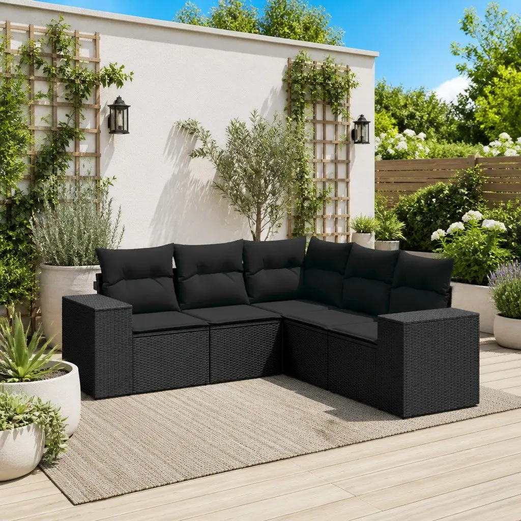 Garden Sofa Set PE Rattan 5 Piece Outdoor Furniture Patio Seating Black
