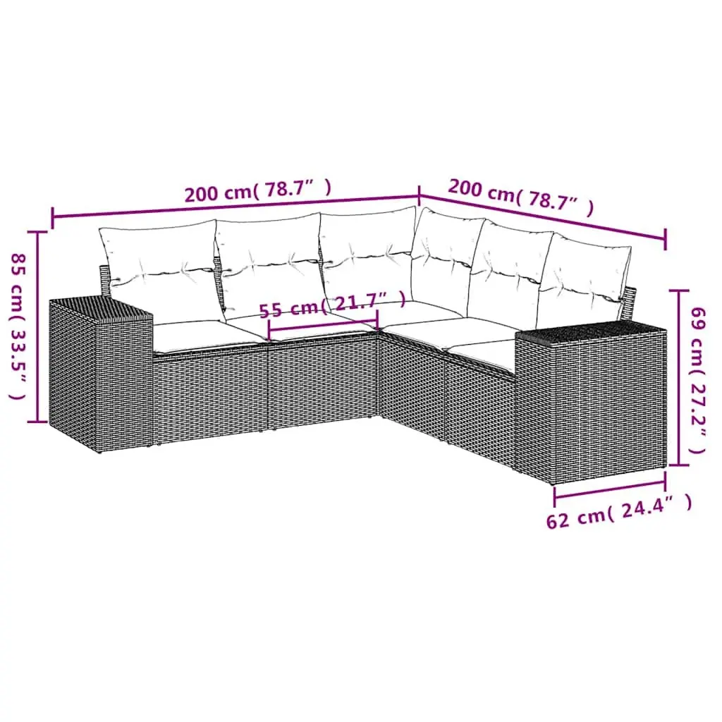 Garden Sofa Set PE Rattan 5 Piece Outdoor Furniture Patio Seating Black