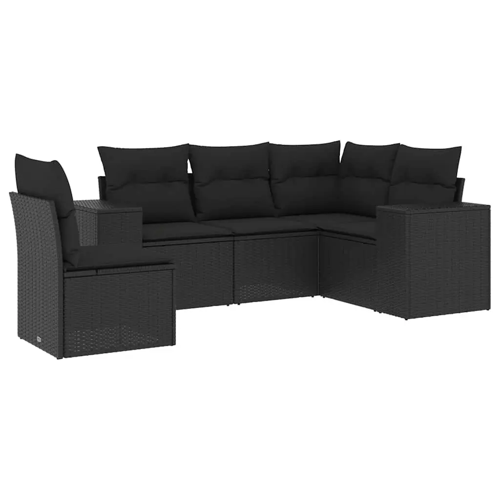 5 Piece Garden Sofa Set with Cushions Black Outdoor Patio Furniture Rattan