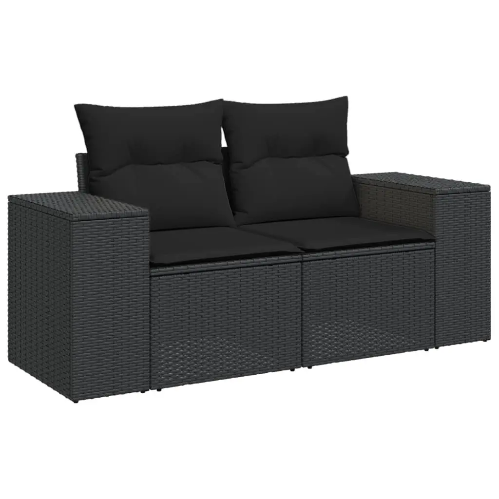 5 Piece Garden Sofa Set with Cushions Black Outdoor Patio Furniture Rattan