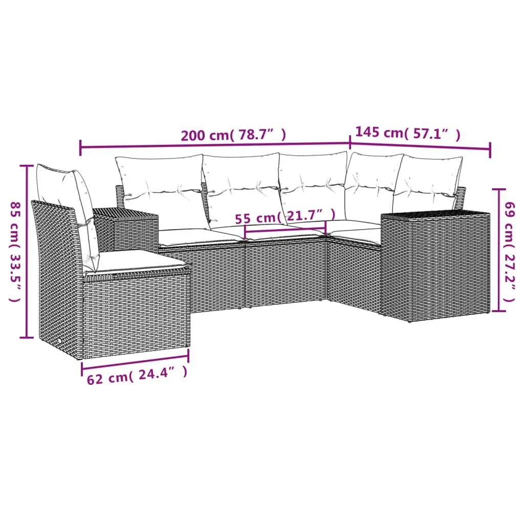 5 Piece Garden Sofa Set with Cushions Black Outdoor Patio Furniture Rattan