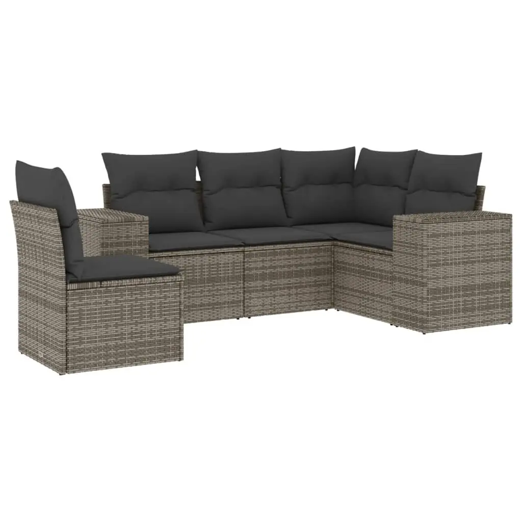 Garden Sofa Set PE Rattan 5 Piece Outdoor Furniture Patio Lounge with Cushions Grey