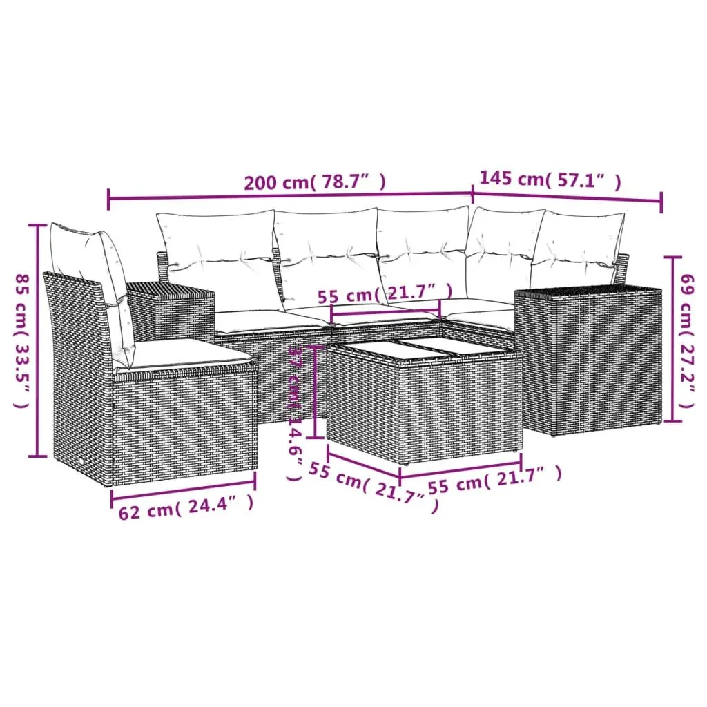 Garden Sofa Set 6 Piece Outdoor Furniture Grey Poly Rattan Patio Modular Lounge