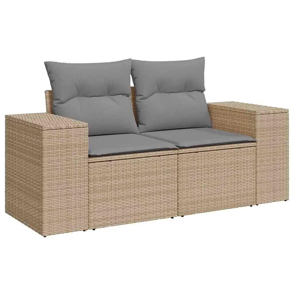 Garden Sofa Set 6 Piece Outdoor Furniture Beige Poly Rattan with Cushions
