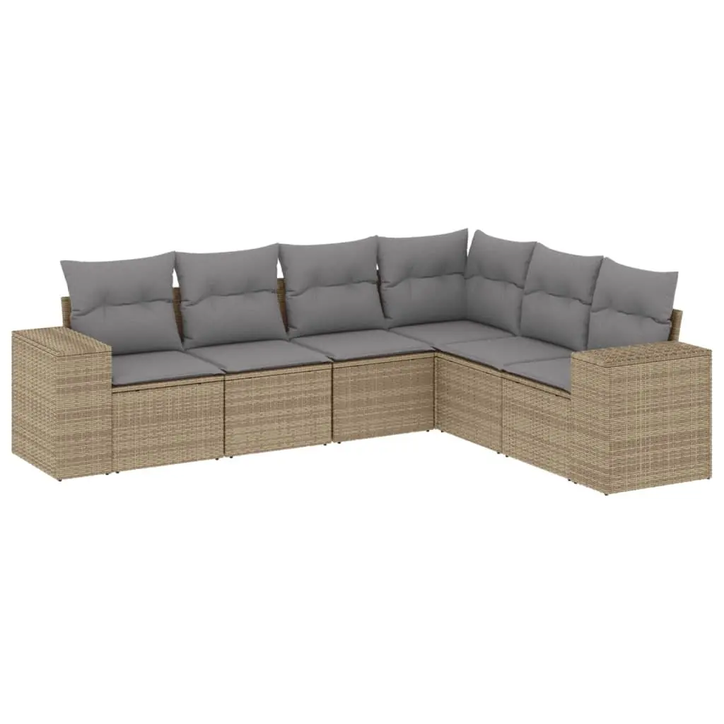 Garden Sofa Set Modular PE Rattan 6 Piece Beige Cushions