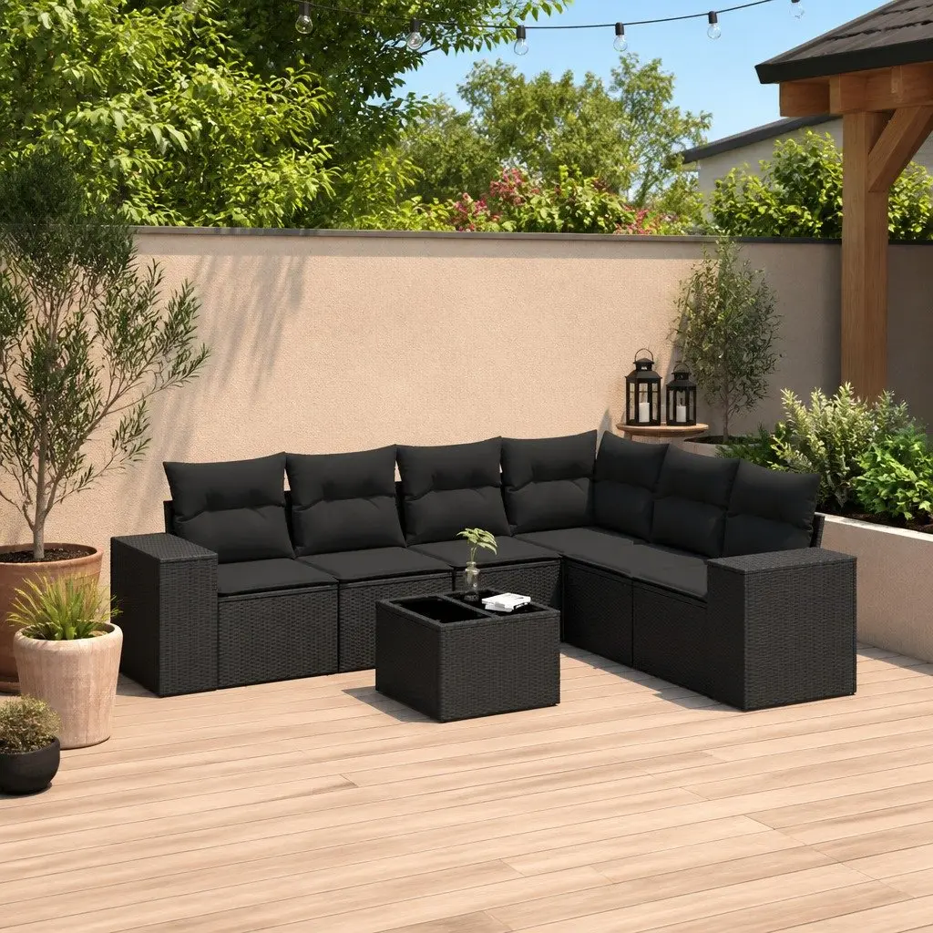 7 Piece Garden Sofa Set PE Rattan Outdoor Patio Furniture Black with Cushions