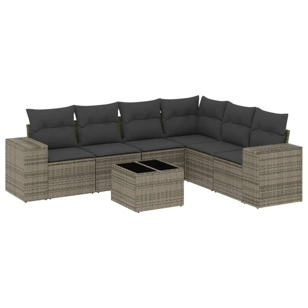 Garden Sofa Set PE Rattan 7 Piece Modular Outdoor Furniture Grey Patio Seating
