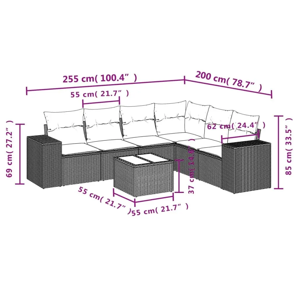 Garden Sofa Set PE Rattan 7 Piece Modular Outdoor Furniture Grey Patio Seating