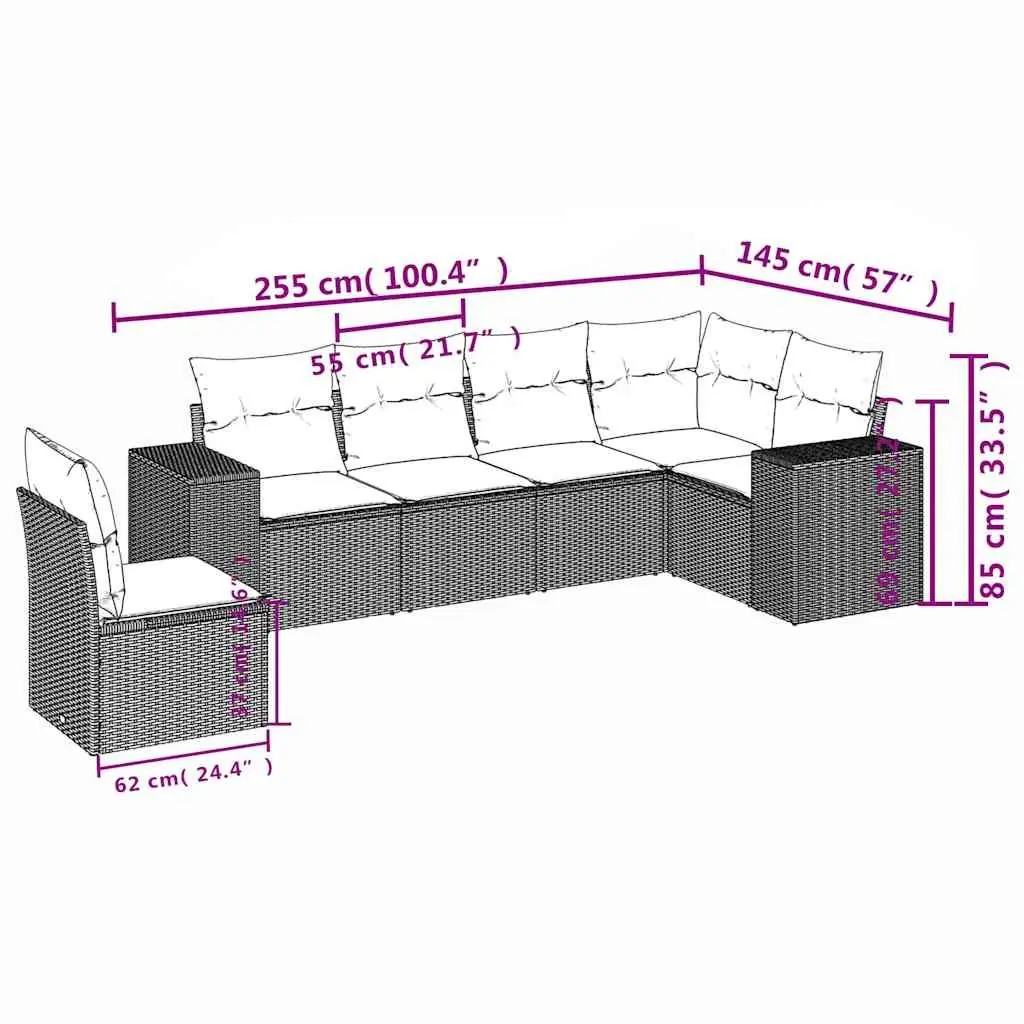 Outdoor Furniture Sofa Set Modular Black Poly Rattan 6 Piece with Cushions