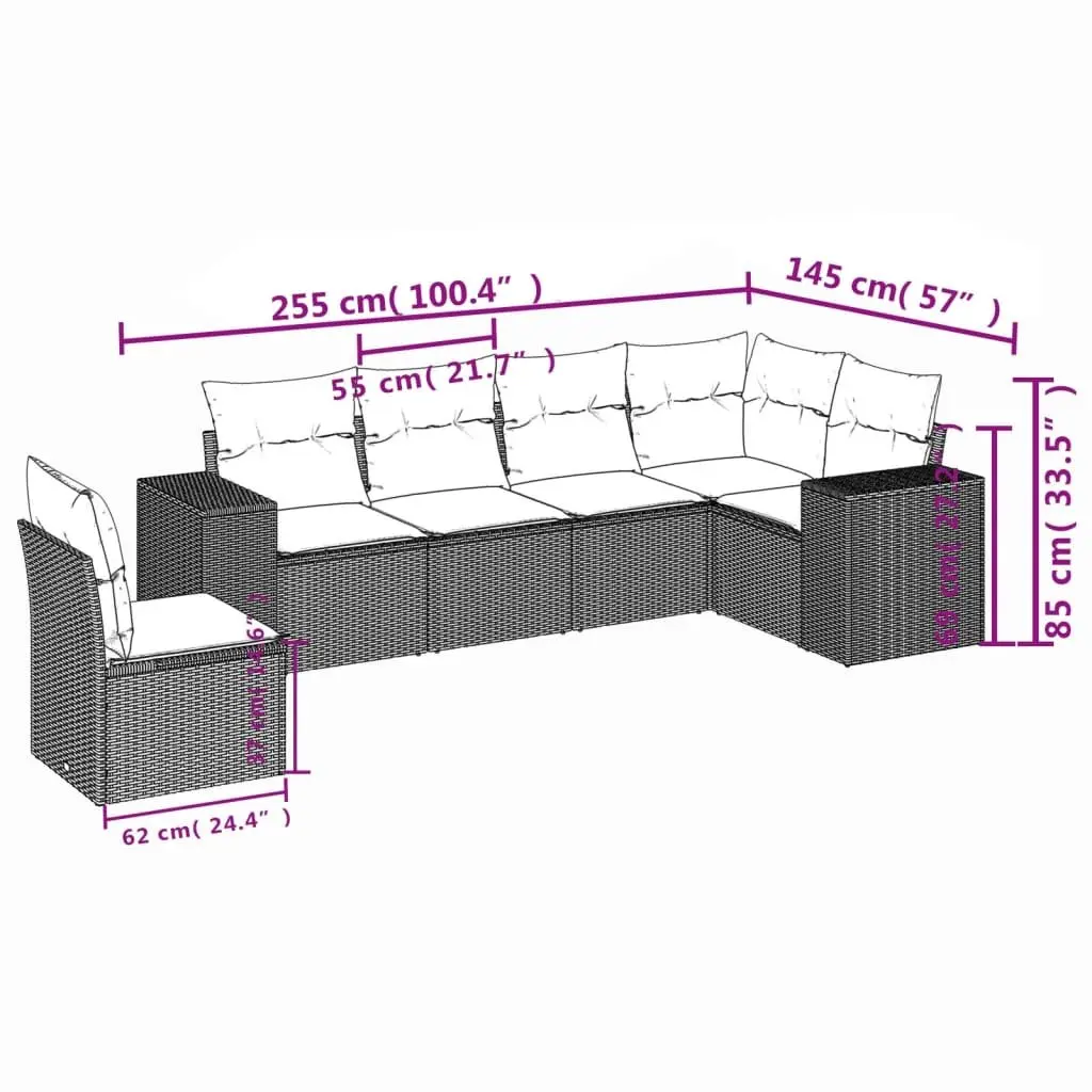 Modular Outdoor Patio Furniture 6 Piece PE Rattan Garden Sofa Set with Beige Cushions