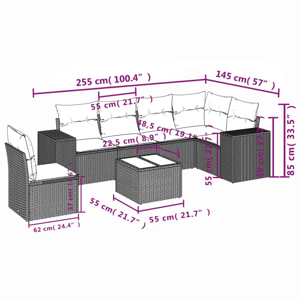 Outdoor Garden Sofa Set PE Rattan Modular 7 Piece Patio Furniture with Cushions Black