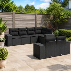 Garden Sofa Set 7 Piece Outdoor Furniture Patio Seating Black with Cushions