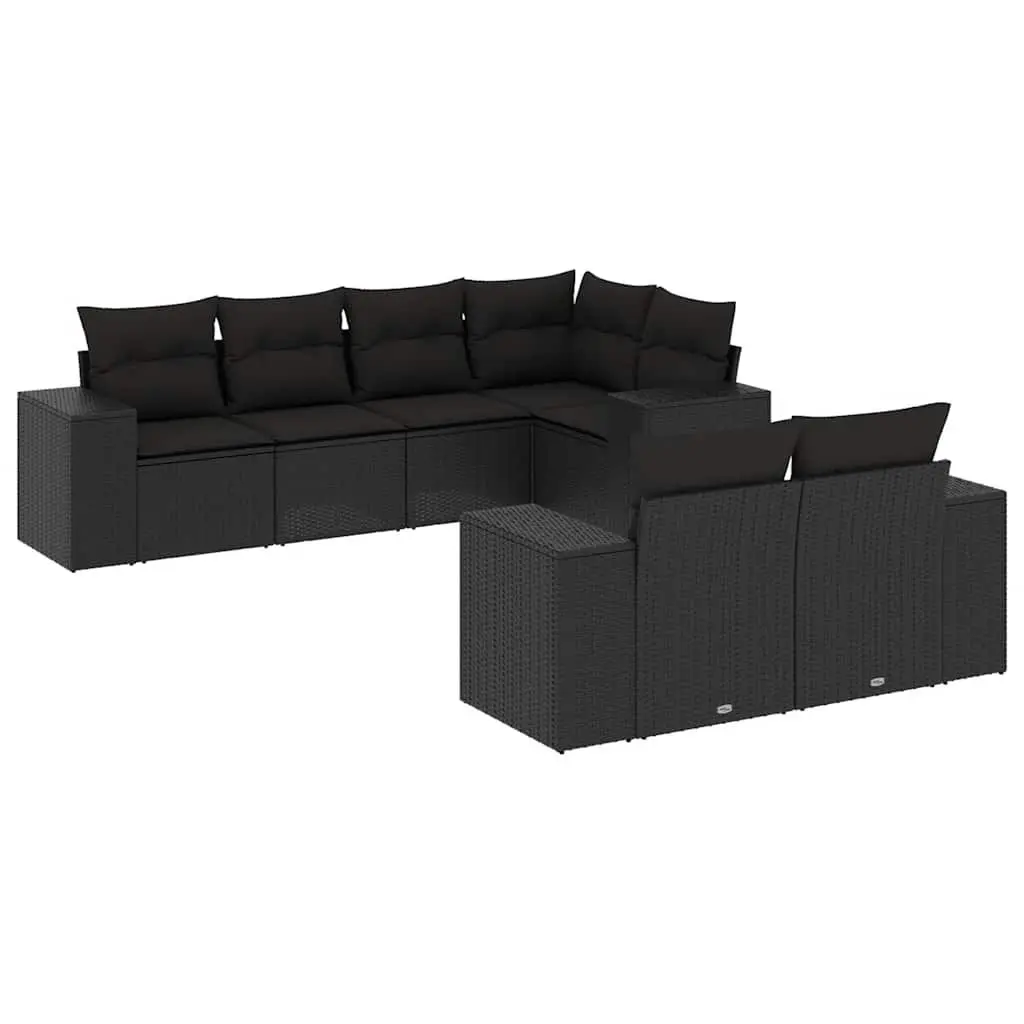 Garden Sofa Set PE Rattan Modular 7 Piece Outdoor Furniture Black with Cushions
