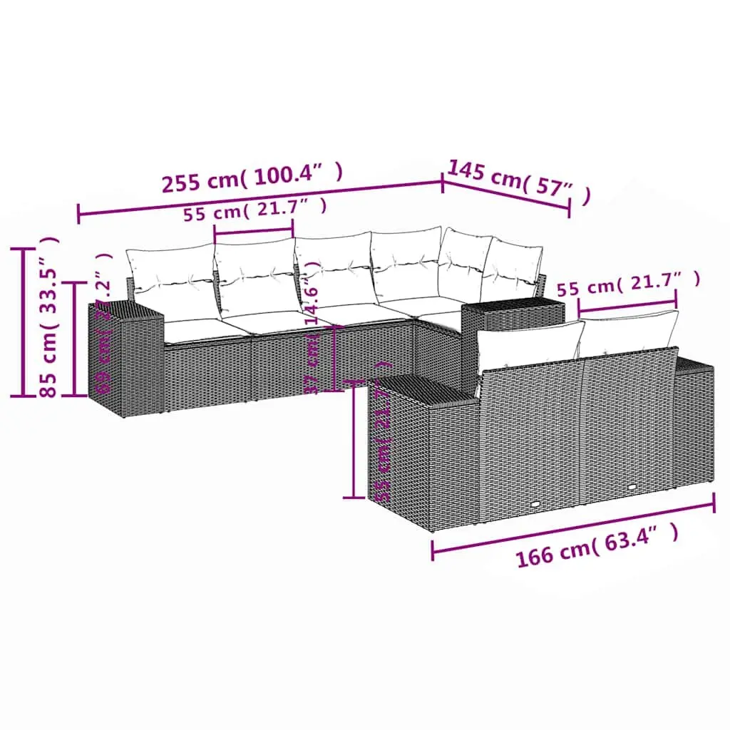 Garden Sofa Set PE Rattan Modular 7 Piece Outdoor Furniture Black with Cushions