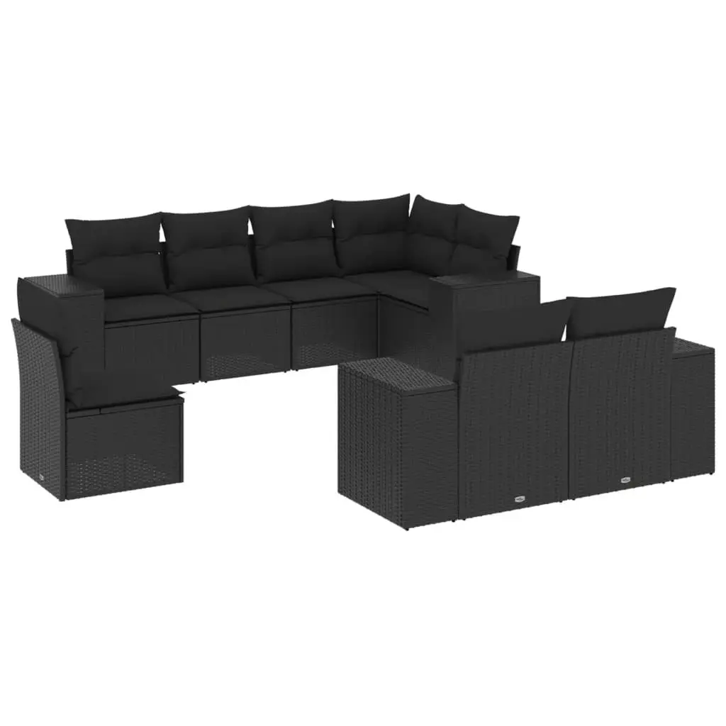 Garden Sofa Set 8 Piece Outdoor Furniture with Cushions Black Poly Rattan