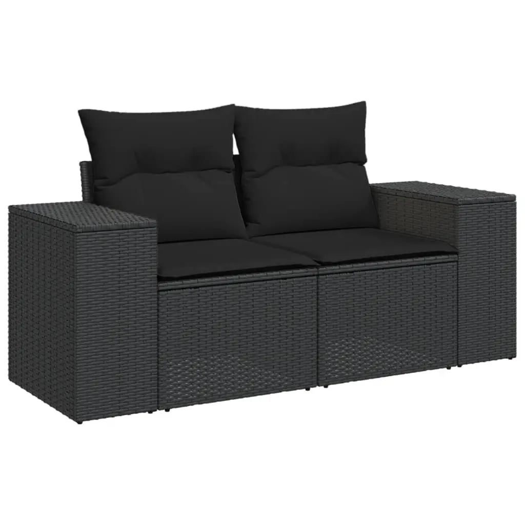 Garden Sofa Set 8 Piece Outdoor Furniture with Cushions Black Poly Rattan