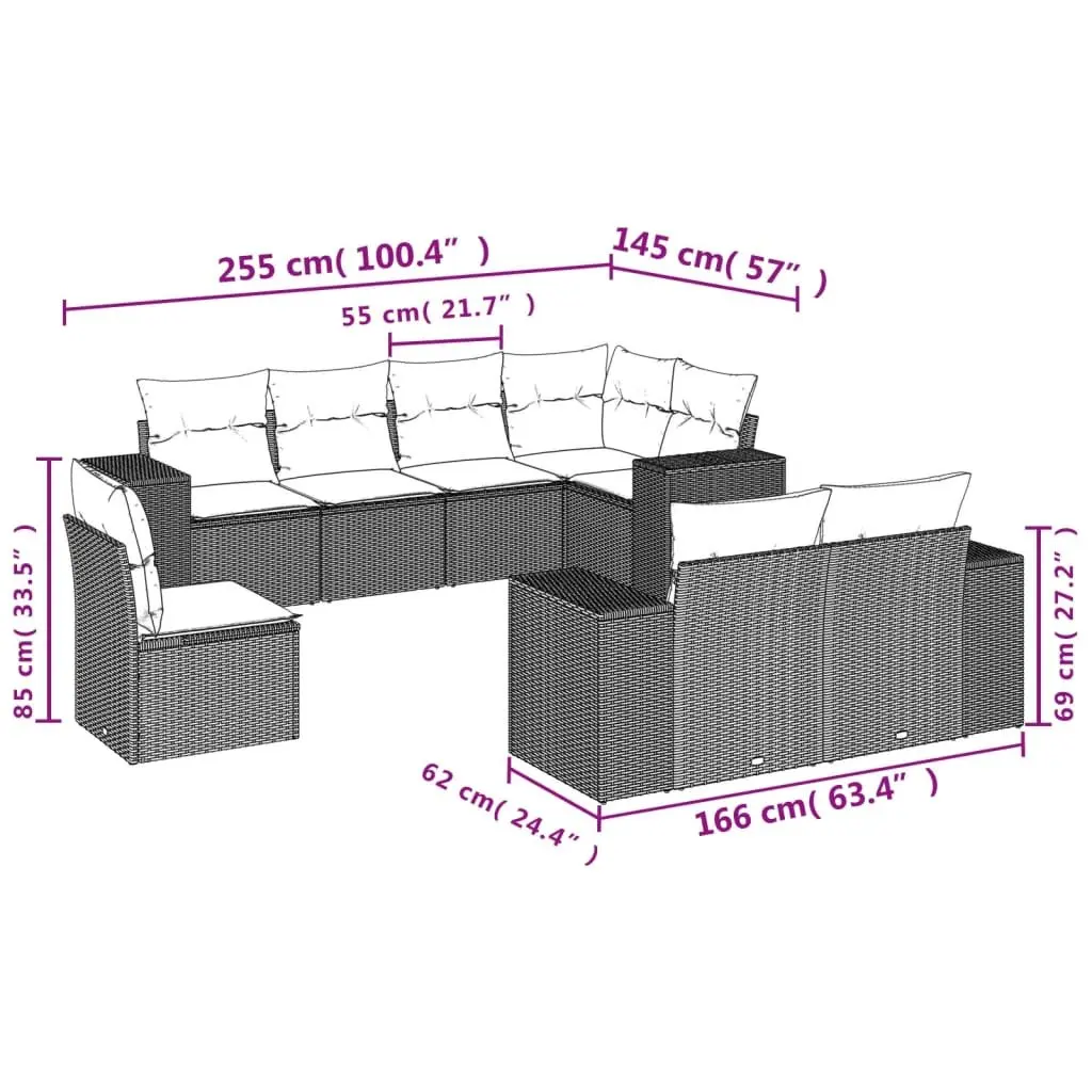 Garden Sofa Set 8 Piece Outdoor Furniture Patio Beige Cushions Modular Rebounder