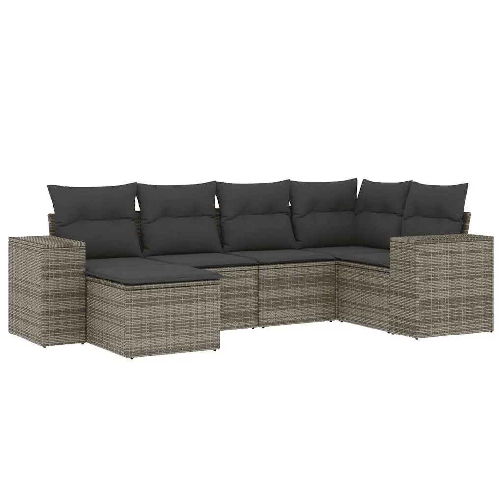 Garden Sofa Set PE Rattan 6 Piece Outdoor Furniture Modular Grey Cushioned