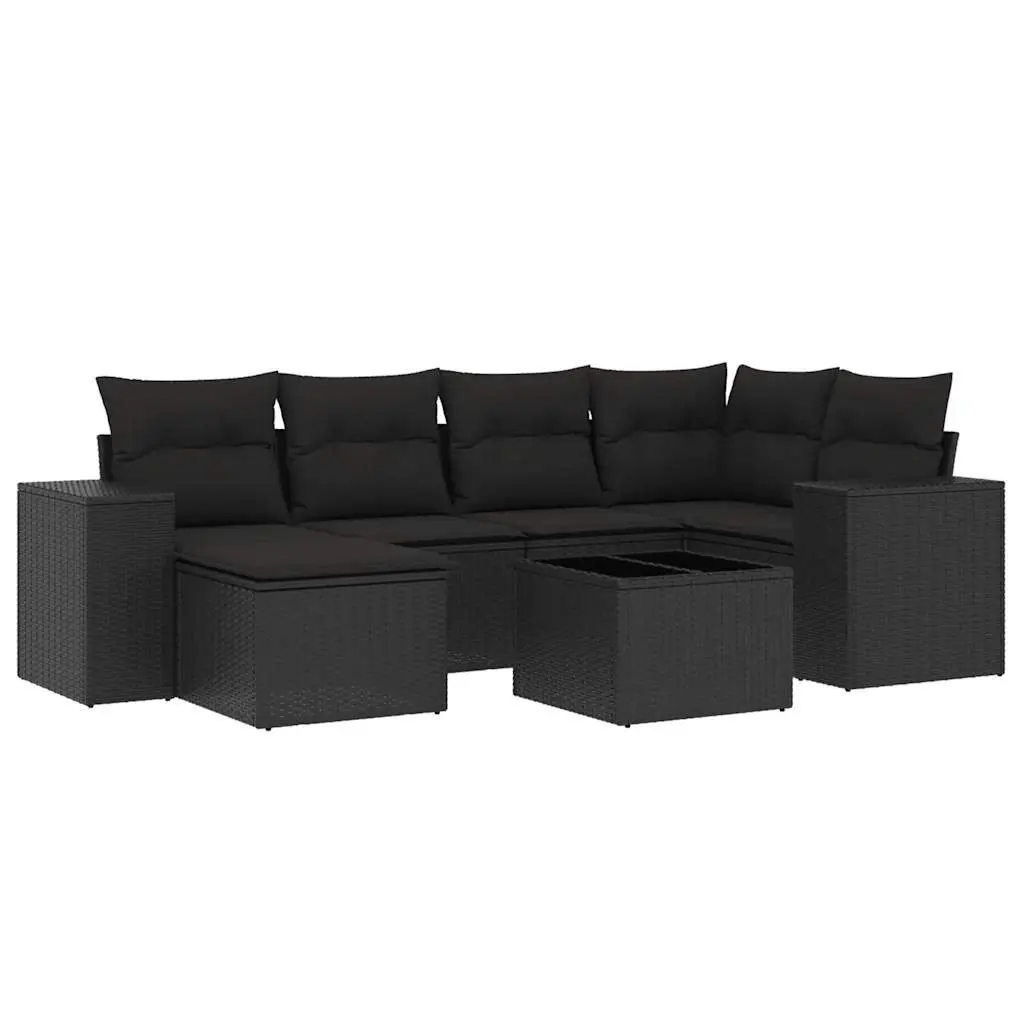 Garden Sofa Set 7 Piece Outdoor Furniture Black Poly Rattan Cushions Patio