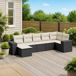 Garden Sofa Set 7 Piece Outdoor Furniture Patio Lounge Black Rattan Cushions