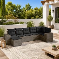 7 Piece Garden Sofa Set Outdoor Furniture Patio Lounge Seating Grey Cushions