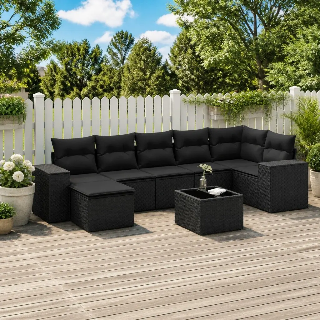 Garden Sofa Set 8 Piece Outdoor Furniture Black PE Rattan Patio Sectional