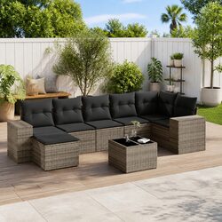 Outdoor Garden Sofa Set 8 Piece Patio Furniture Grey Rattan Cushions Table