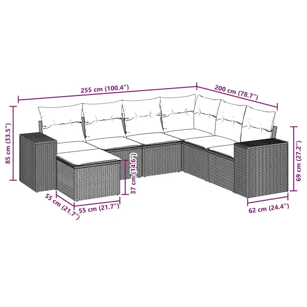 Garden Sofa Set Modular PE Poly Rattan 7 Piece Outdoor Furniture Patio Black