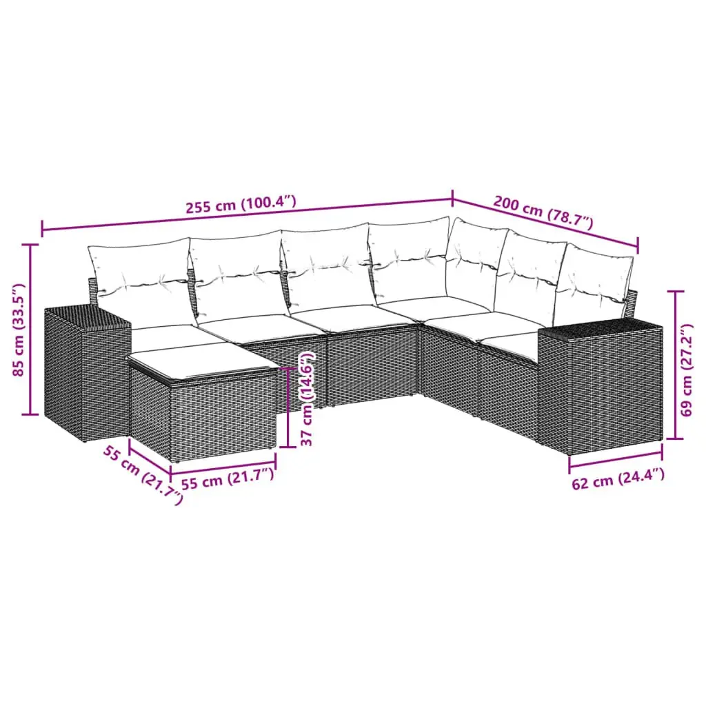 Garden Sofa Set PE Rattan Modular 7 Piece Outdoor Furniture Grey