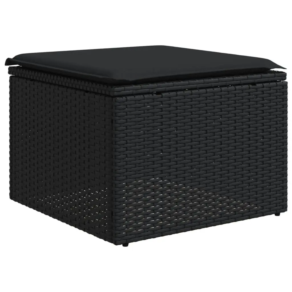 Outdoor Sofa Set Black PE Rattan 8 Piece Modular Lounge Seating with Cushions and Tempered Glass Table