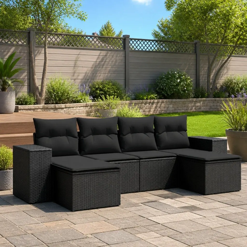 Garden Sofa Set PE Rattan Modular 6 Piece Outdoor Furniture Black