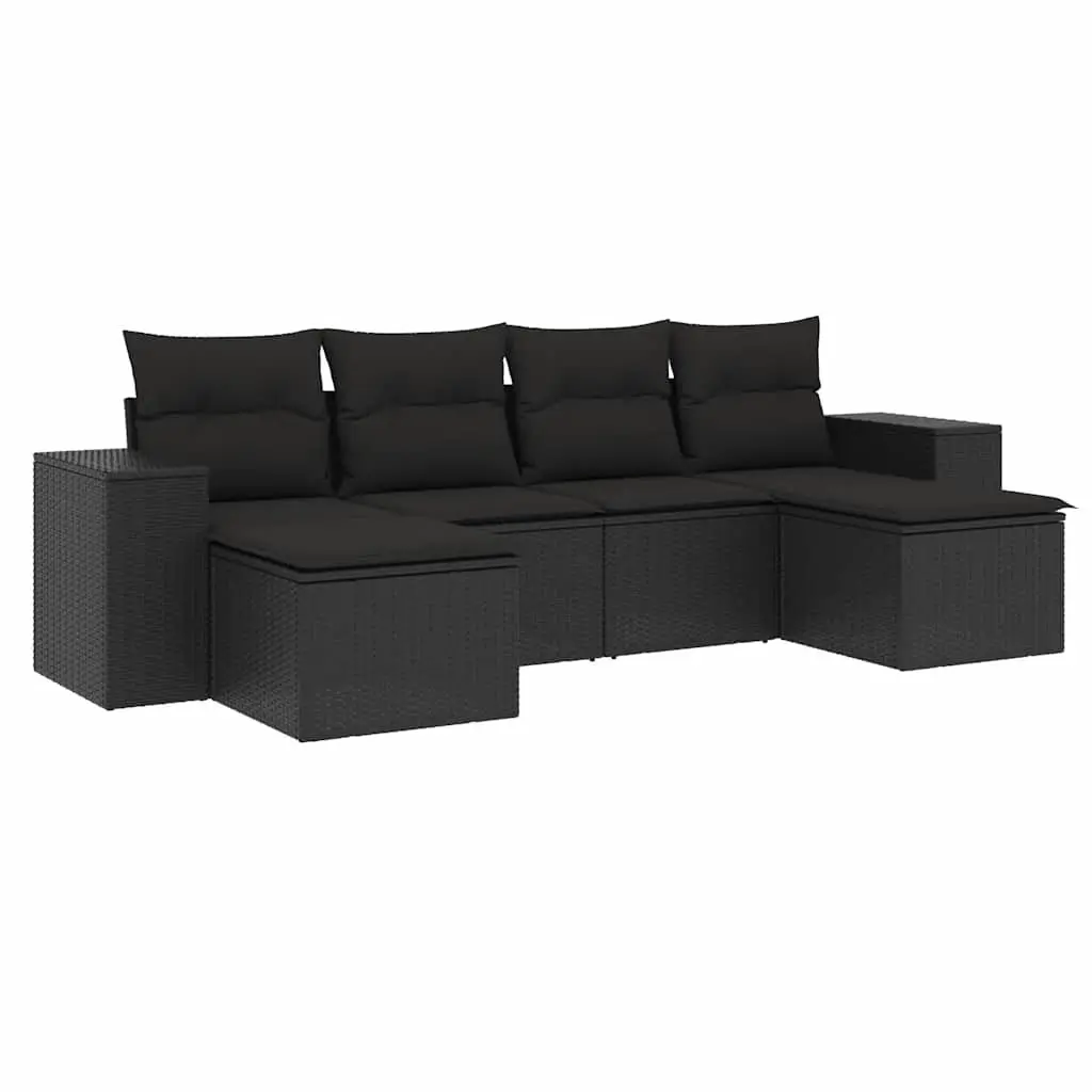 Garden Sofa Set PE Rattan Modular 6 Piece Outdoor Furniture Black