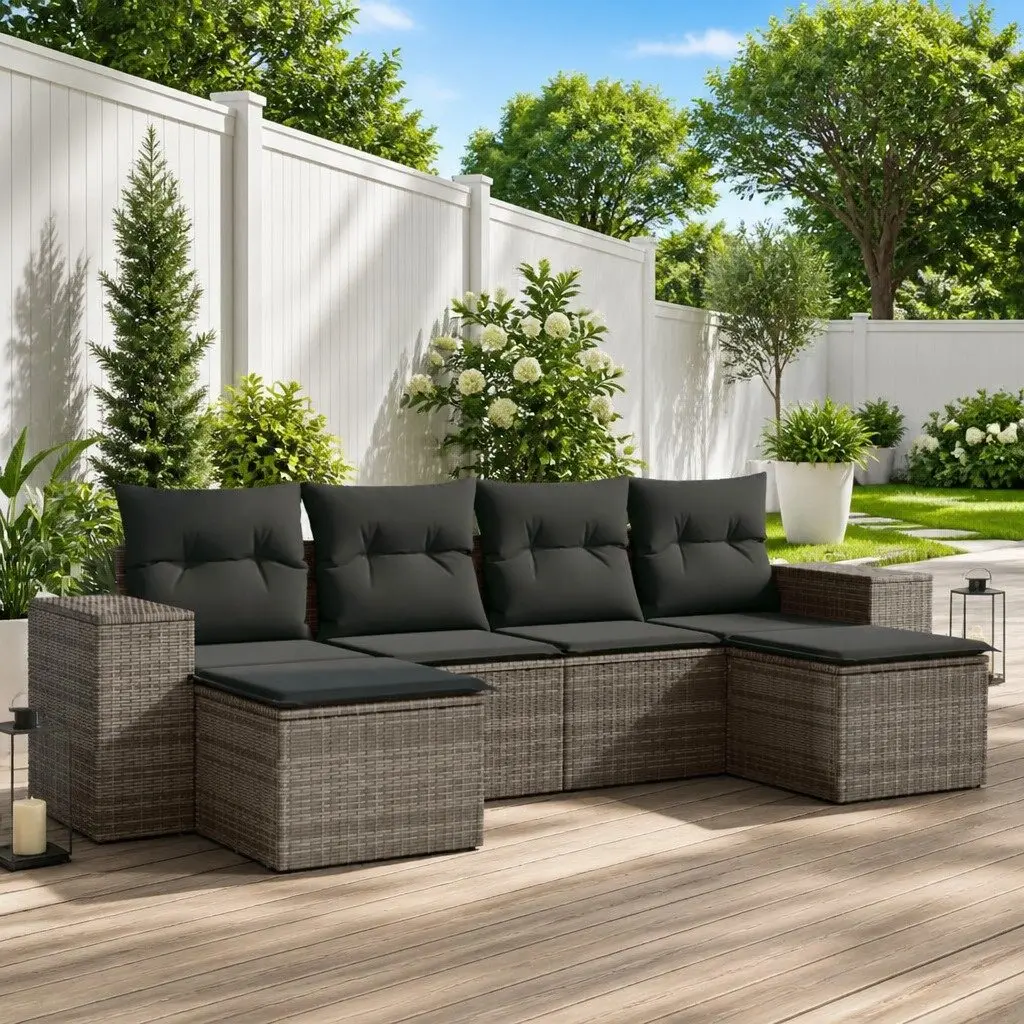 Garden Sofa Set 6 Piece Outdoor Furniture Patio Rattan Sectional Grey with