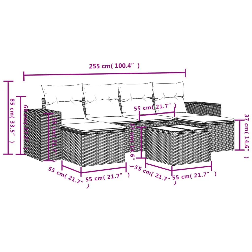 Garden Sofa Set 7 Piece PE Rattan Grey with Cushions