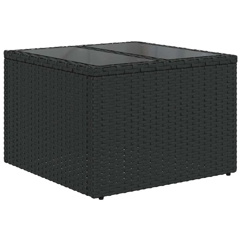 9 Piece Black Modular Outdoor Patio Lounge Sofa Set with Thick Cushions and Tempered Glass Table Top Poly Rattan Garden Furniture