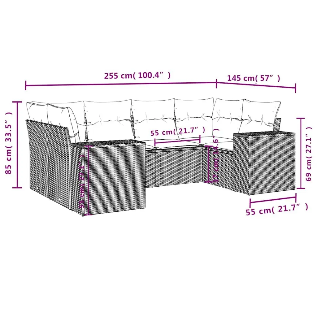 Garden Sofa Set PE Rattan 6 Piece Outdoor Furniture Sectional Black with Cushions