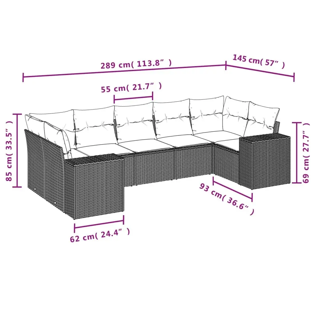 7 Piece Modular Outdoor Garden Sofa Set PE Rattan with Cushions Beige