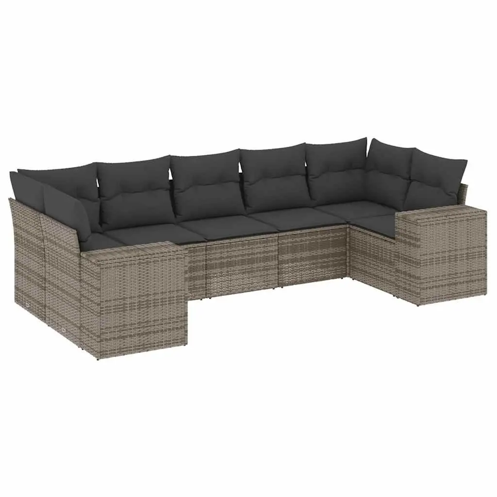 Garden Sofa Set Modular PE Rattan 7 Piece Outdoor Furniture Grey with Cushions