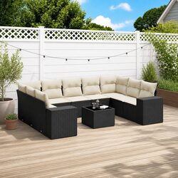 Practical 10 Piece Black Rattan Sofa Set for Patios