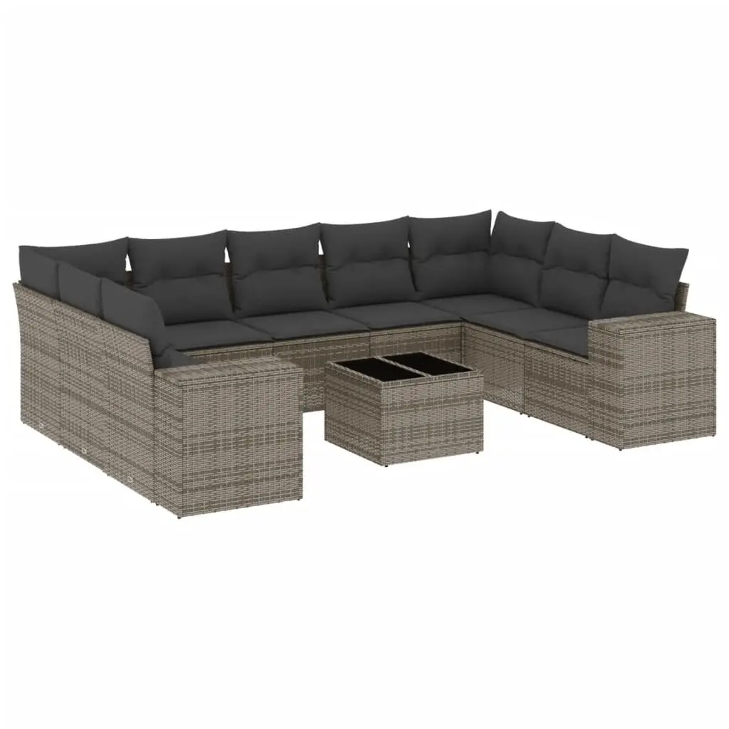 Garden Sofa Set Poly Rattan 10 Piece Outdoor Furniture Grey with Cushions