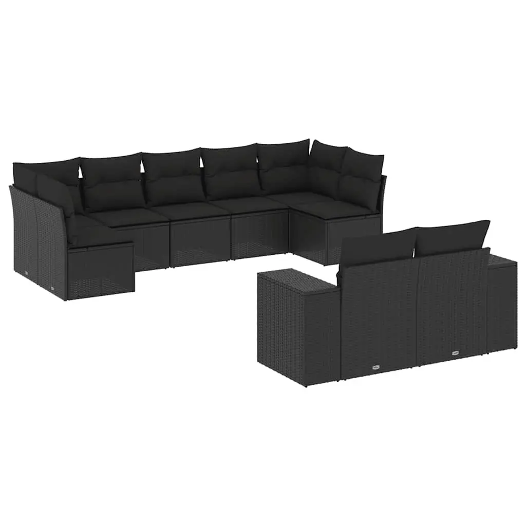 Outdoor Garden Sofa Set 9 Piece Black Poly Rattan Modular Patio Furniture with