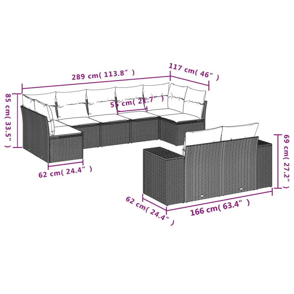 Garden Sofa Set Modular PE Rattan 9 Piece Outdoor Furniture Grey