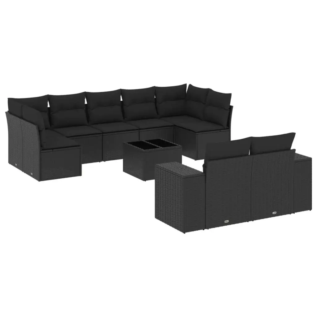 10 Piece Outdoor Patio Sofa Set Modular PE Rattan Black with Cushions