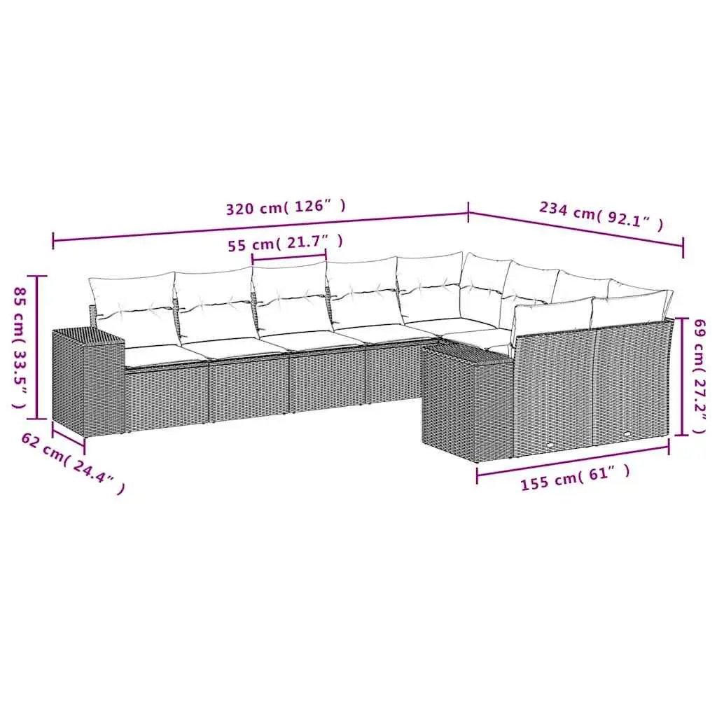 9 Piece Outdoor Garden Sofa Set with Cushions Black Patio Furniture Modular